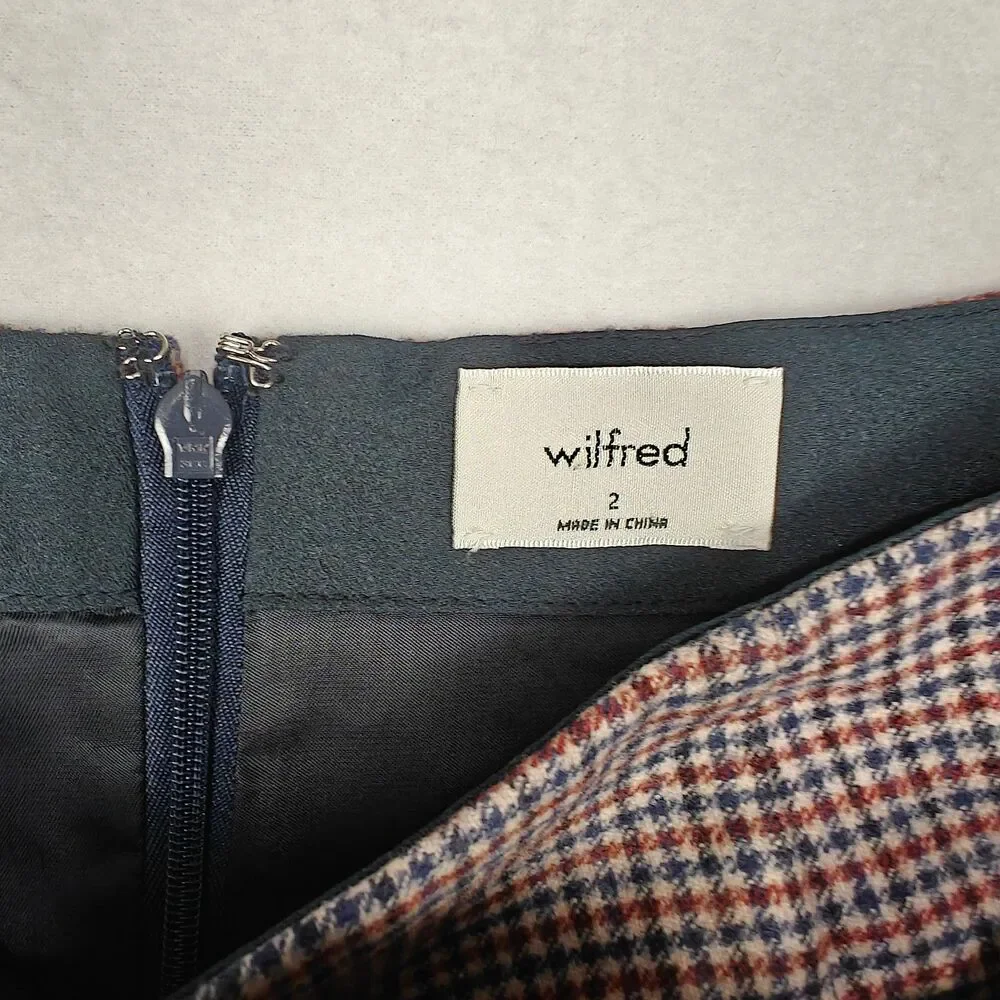 Aritzia Wilfred Faux Wrap Plaid Cashmere Blend Mini Skirt Size 2 Preppy Academia